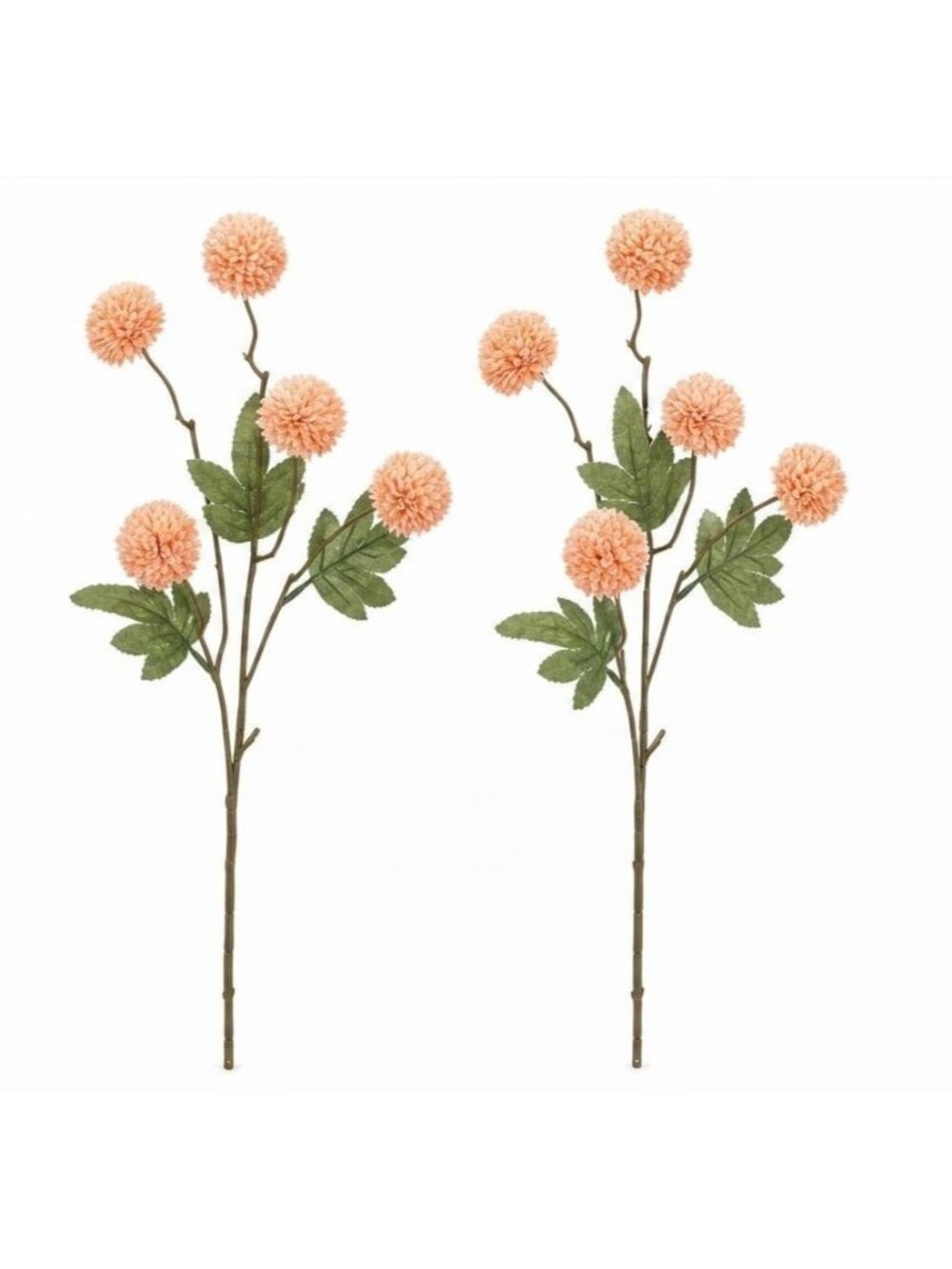 Peach Pom Pom Chrysanthemum Stems Set of 2 20 Inch Artificial Silk Flowers